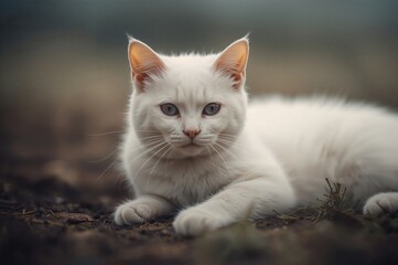 Thoughtful feline reclining and looking at the camera