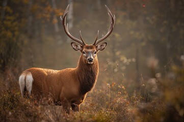 A shy red deer stag roaming the wild rugged terrain, difficult to capture on camera