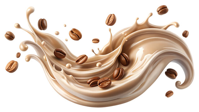 milk coffee liquid splash with beans isolated without background, isolated
