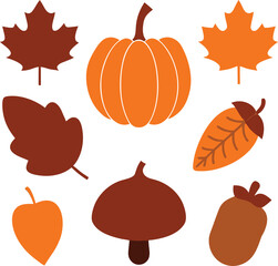 Collection of autumn leaves pumpkin acorn and apple isolated on white background isolated on transparent background silhouette