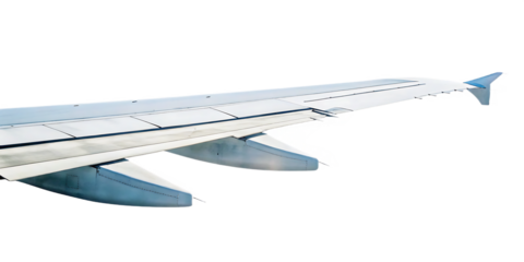 Airplane wing with blue and green accents isolated on a transparent background aircraft