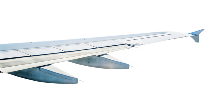 Airplane wing with blue and green accents isolated on a transparent background aircraft