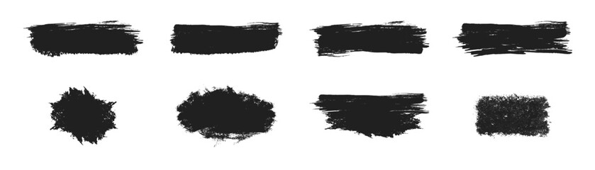 Hand painted black brush strokes pack vector PNG with organic grunge textures splatters dots for creative design projects, Hand Drawn Brush Strokes for Badge, Label and Logo vector illustration.