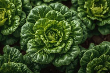 Fototapeta premium Fresh green organic lettuce for a healthy living theme