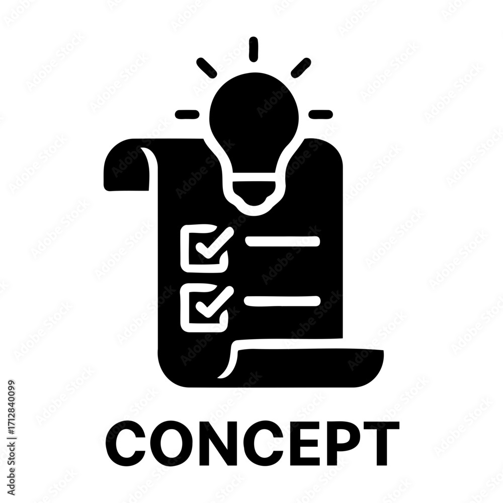Poster illustration of a checklist with checkmarks under a lightbulb, representing ideas and tasks