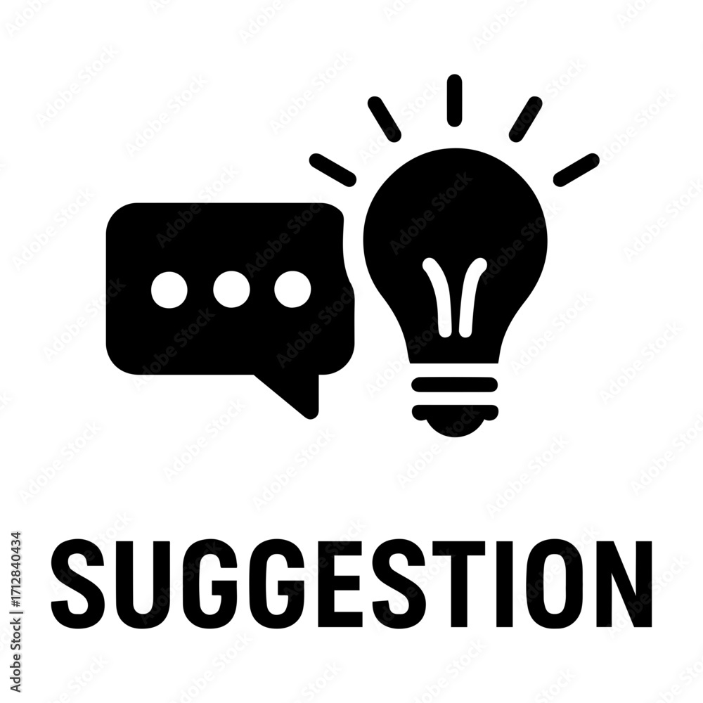 Poster illustration of a speech bubble with three dots and a light bulb emitting light rays