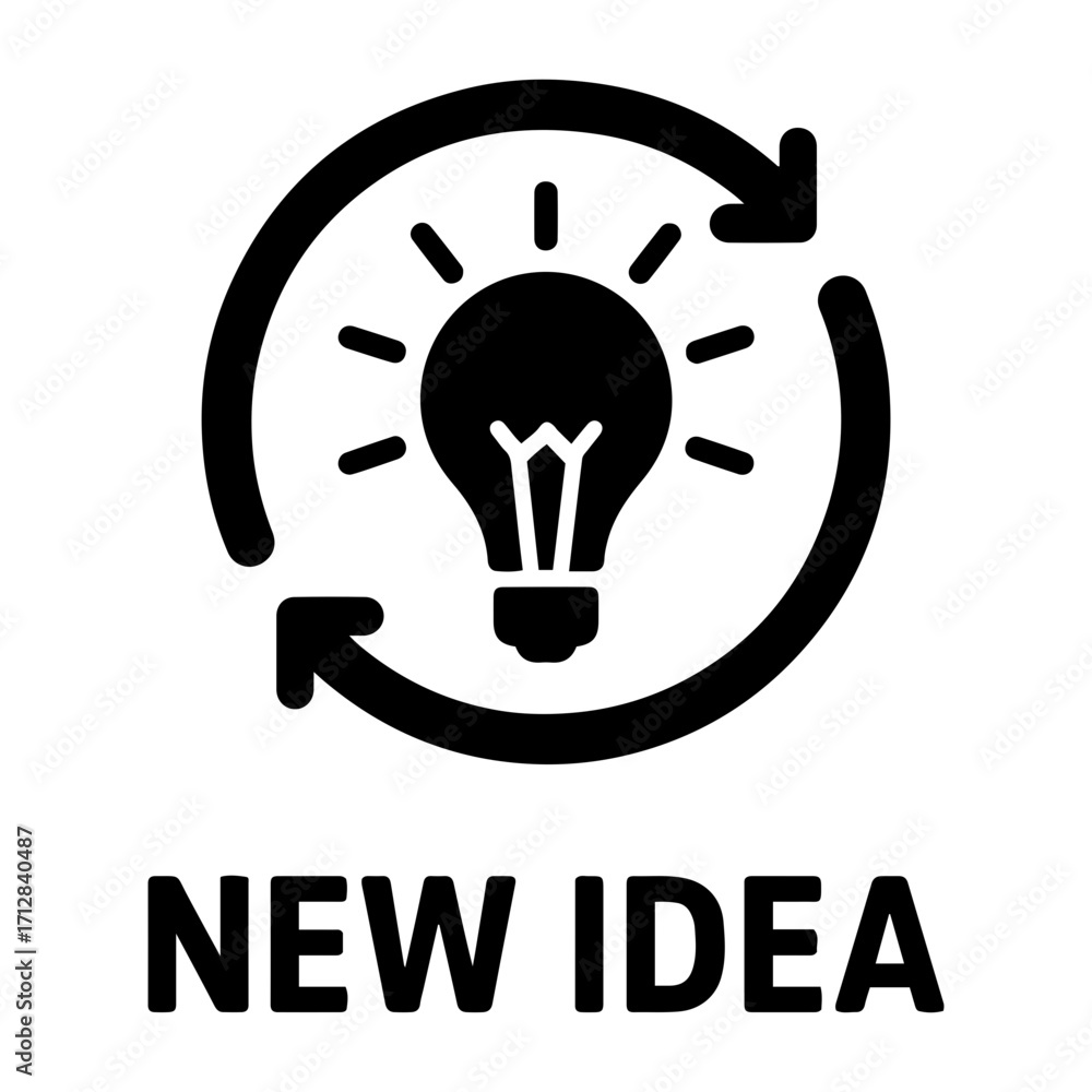 Poster illustration of a lightbulb surrounded by circular arrows representing a new idea concept