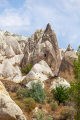 Volcanic rock formations landscape in Cappadocia, place of residence of ancient Christians