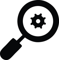 Magnifying glass over cogwheel icon for search engine optimization seo digital marketing or technical assistance symbols on a