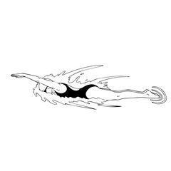 Dynamic Black and White Illustration of a Swimmer in Motion Streamlined Pose.
