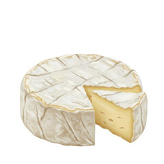 白いカマンベールチーズの丸い塊部分カットアウトイラスト背景透過