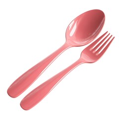 Pink spoon and fork set for elegant dining and kitchen use isolated on white background