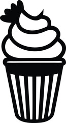 Simple silhouette of a cupcake with swirled frosting and a decorative topping