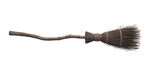 Rustic handmade broom with natural wood handle and straw bristles, perfect for fantasy or historical themes.