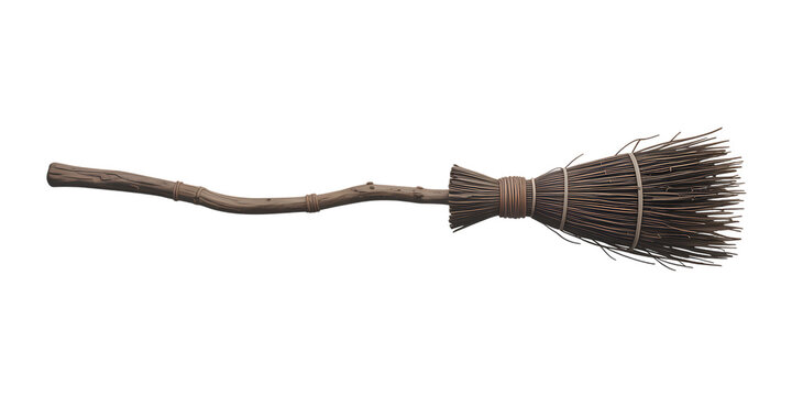 Rustic handmade broom with natural wood handle and straw bristles, perfect for fantasy or historical themes.