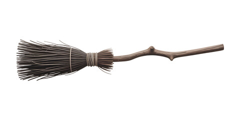 Rustic wooden broom with natural bristles, perfect for magical or cleaning themes
