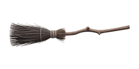 Rustic wooden broom with natural bristles, perfect for magical or cleaning themes