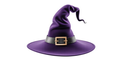 Mysterious purple witch hat with buckle, perfect for Halloween and fantasy themes