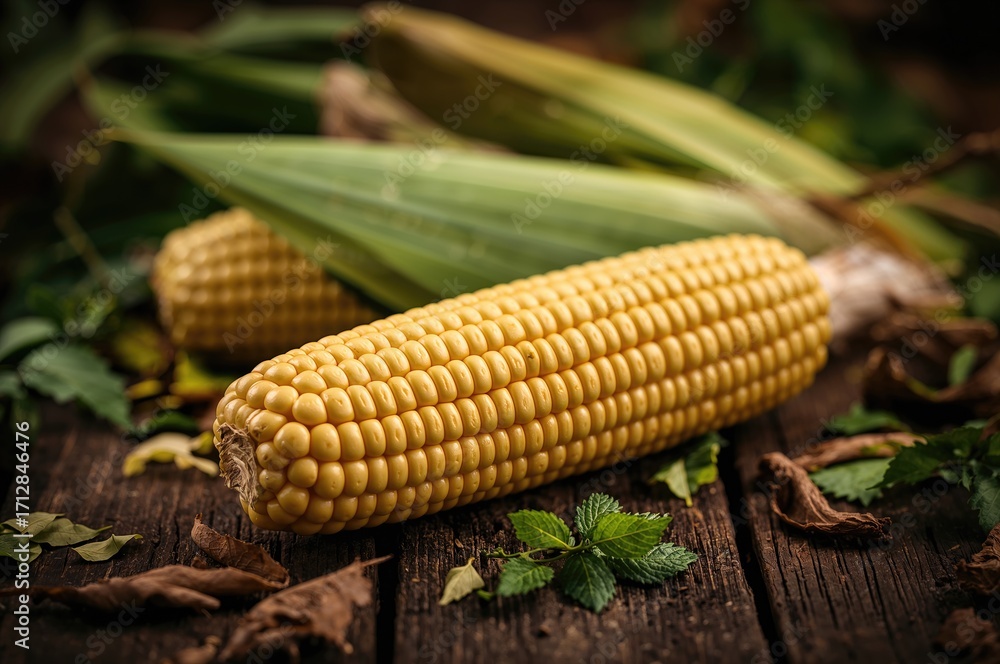 Poster close-up of natural corn cob surface with shallow depth of field