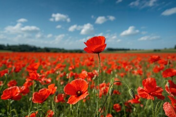Fototapeta premium A vast expanse of vibrant red poppies in full bloom