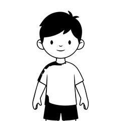 Obraz premium Simple cartoon boy standing with a friendly expression in a monochrome illustration.