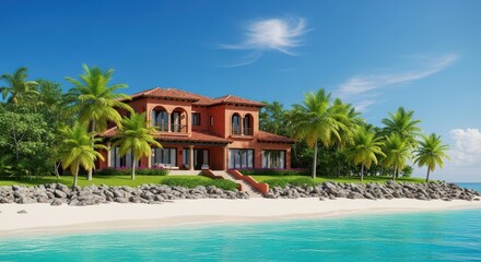 Fototapeta premium Luxury Mediterranean Villa Estate by the Turquoise Ocean