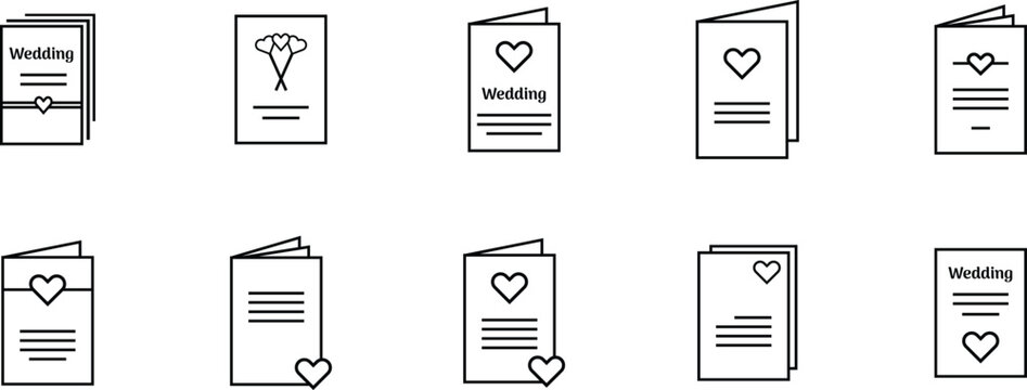 Wedding Invitation Icon Set – Minimalist Love Card Vector Collection
