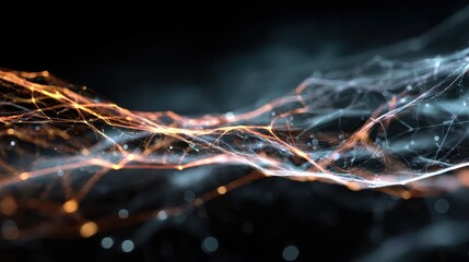 bright strands of electric energy weave through a dark background creating an abstract visual of digital connections and dynamic movement the glowing lines pulse with vibrant intensity