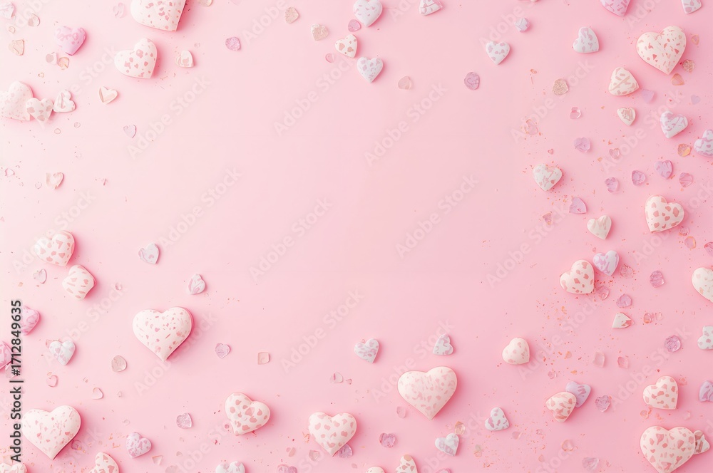 Poster soft heart design on a rosy backdrop with empty area