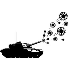 Silhouette of a Military Tank Firing Flowers Symbolizing Peace and Hope.