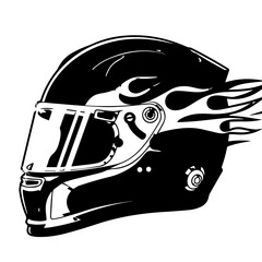 Sleek Black Racing Helmet with Flame Decals and Visor for Speed.