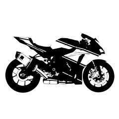 Sleek Black Silhouette of a Modern Sport Motorcycle in Profile View.