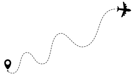 Airplane line path routes. Travel vector icon. Travel from start point and dotted line tracing. Plane routes flight air dotted isolated illustration.