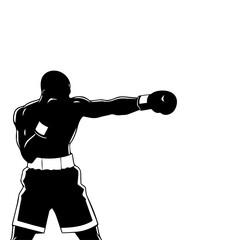 Silhouette of a Muscular Boxer Throwing a Punch with Boxing Gloves.