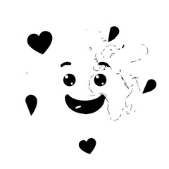 Smiling Cartoon Earth with Hearts Expressing Love and Happiness Black Outline.