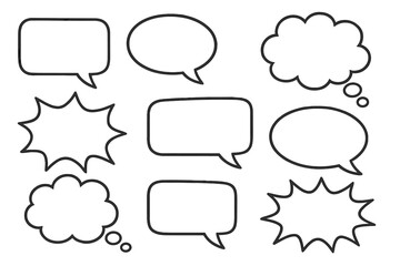 Obraz premium Speech and thought bubbles set in various shapes for creative design and communication, cartoon vector illustrations with transparent background, ordered collection for dialogues and messages