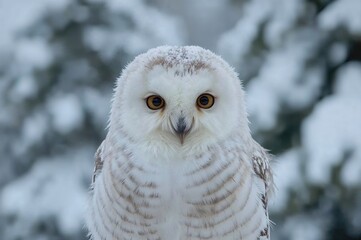 Obraz premium Close-up of an adorable fluffy white owl chick in a snowy natural setting