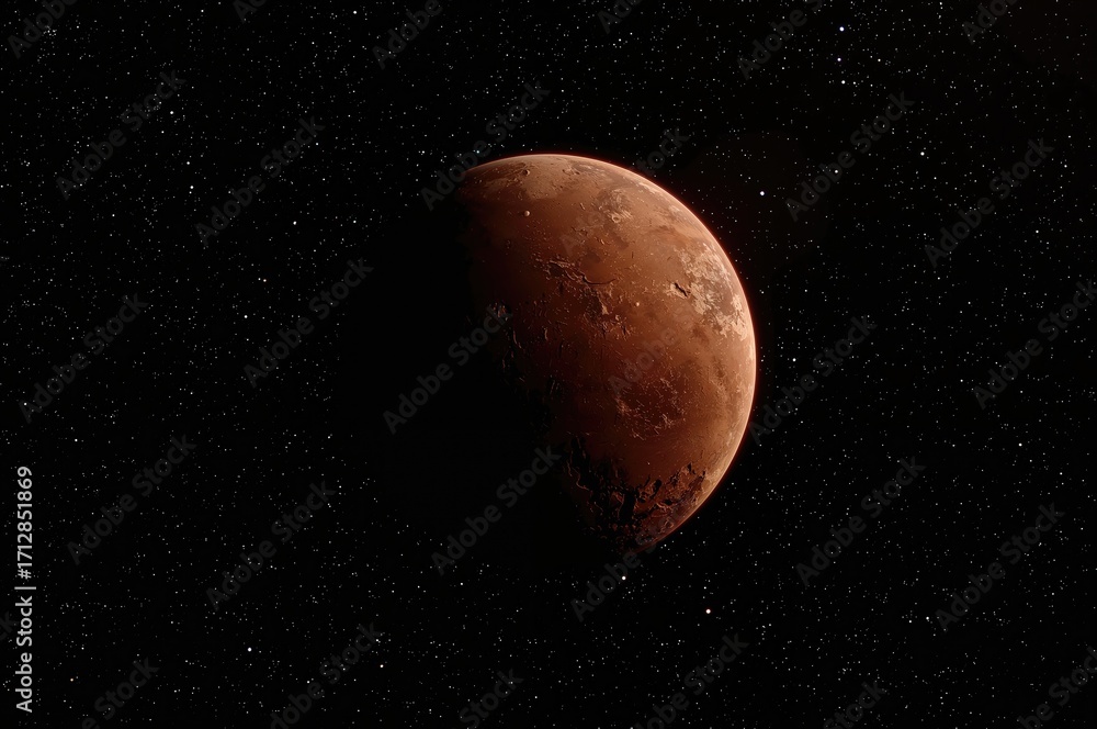 Poster a solitary rocky planet drifting through the vast universe with a desolate surface.