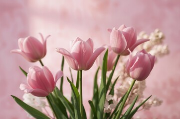 Obraz premium White and pink tulips set on a rosy background