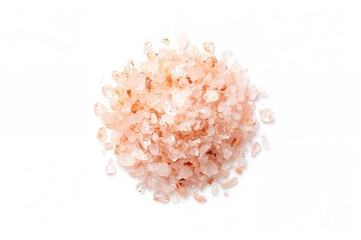Isolated pink salt crystals on a white backdrop