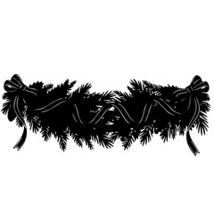 Silhouette of Festive Christmas Garland with Bows and Evergreen Branches.