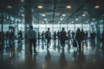 Abstract blurred crowd with business and technology themes