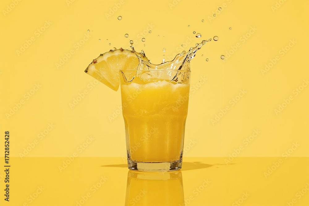 Aufkleber fresh pineapple juice floating with splashes against a clean backdrop, high-resolution conceptual im