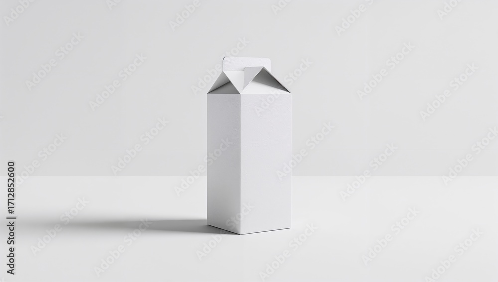 Poster clean white cardboard juice box mockup for design showcase. rectangular beverage container template 