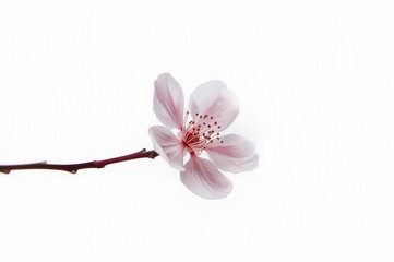 Obraz premium Isolated branch with pink cherry flowers on a white backdrop