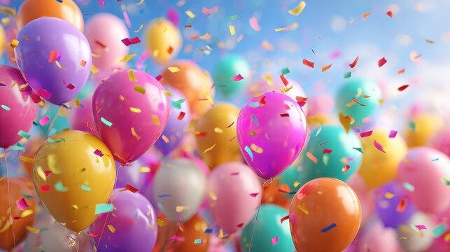 festive celebration with colorful balloons and confetti for a milestone event