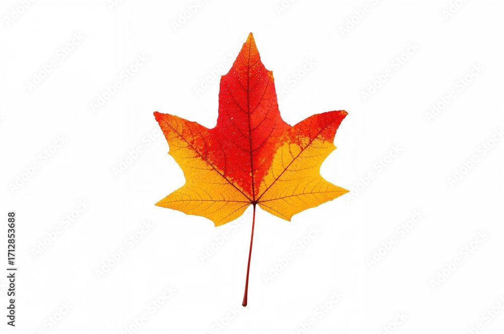 Poster isolated red and yellow maple leaf on a white backdrop with clipping path