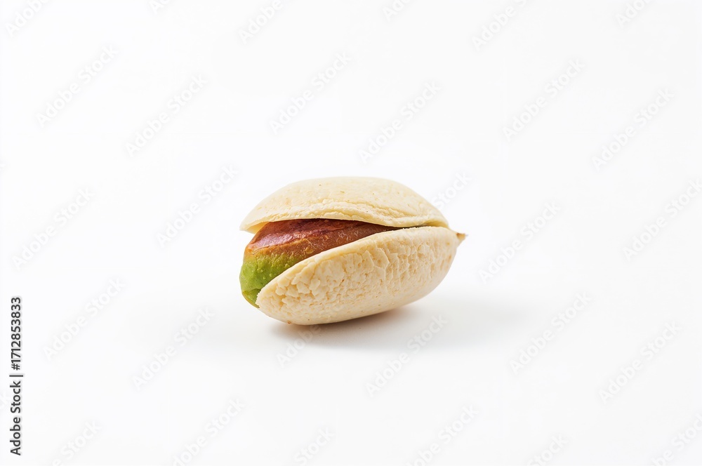 Poster single pistachio nut on a white backdrop with precise cutout and sharp focus