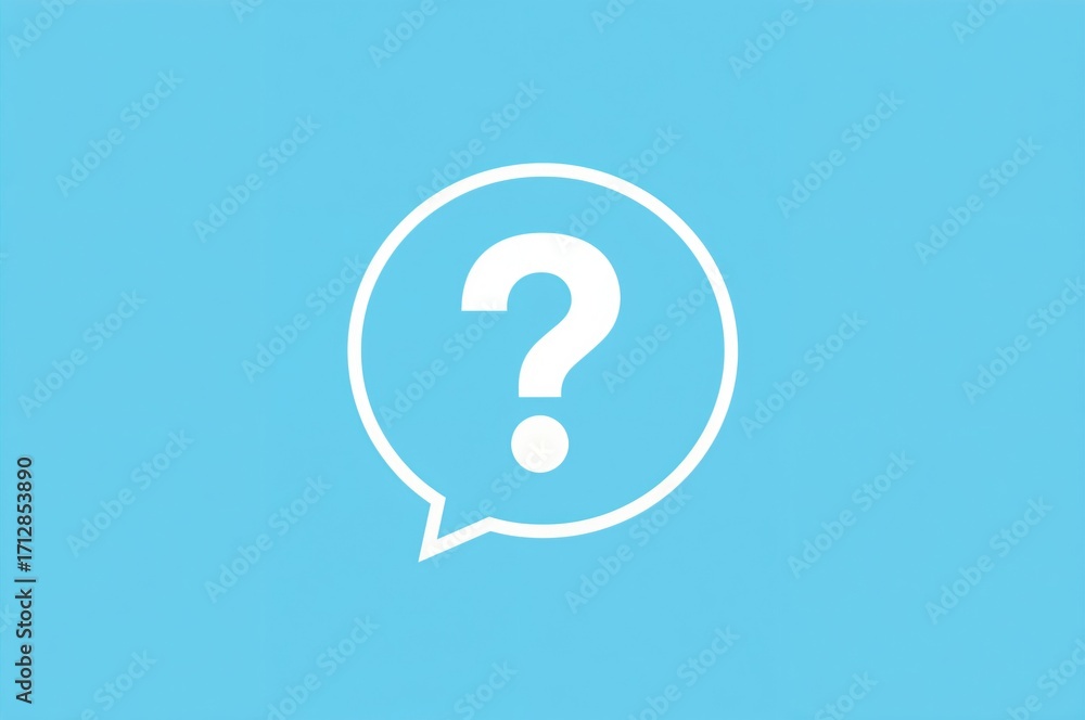 Poster speech bubble with question mark on a blue backdrop