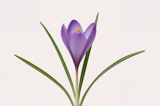 Wild purple crocus bloom isolated on white background, spring floral beauty and garden design